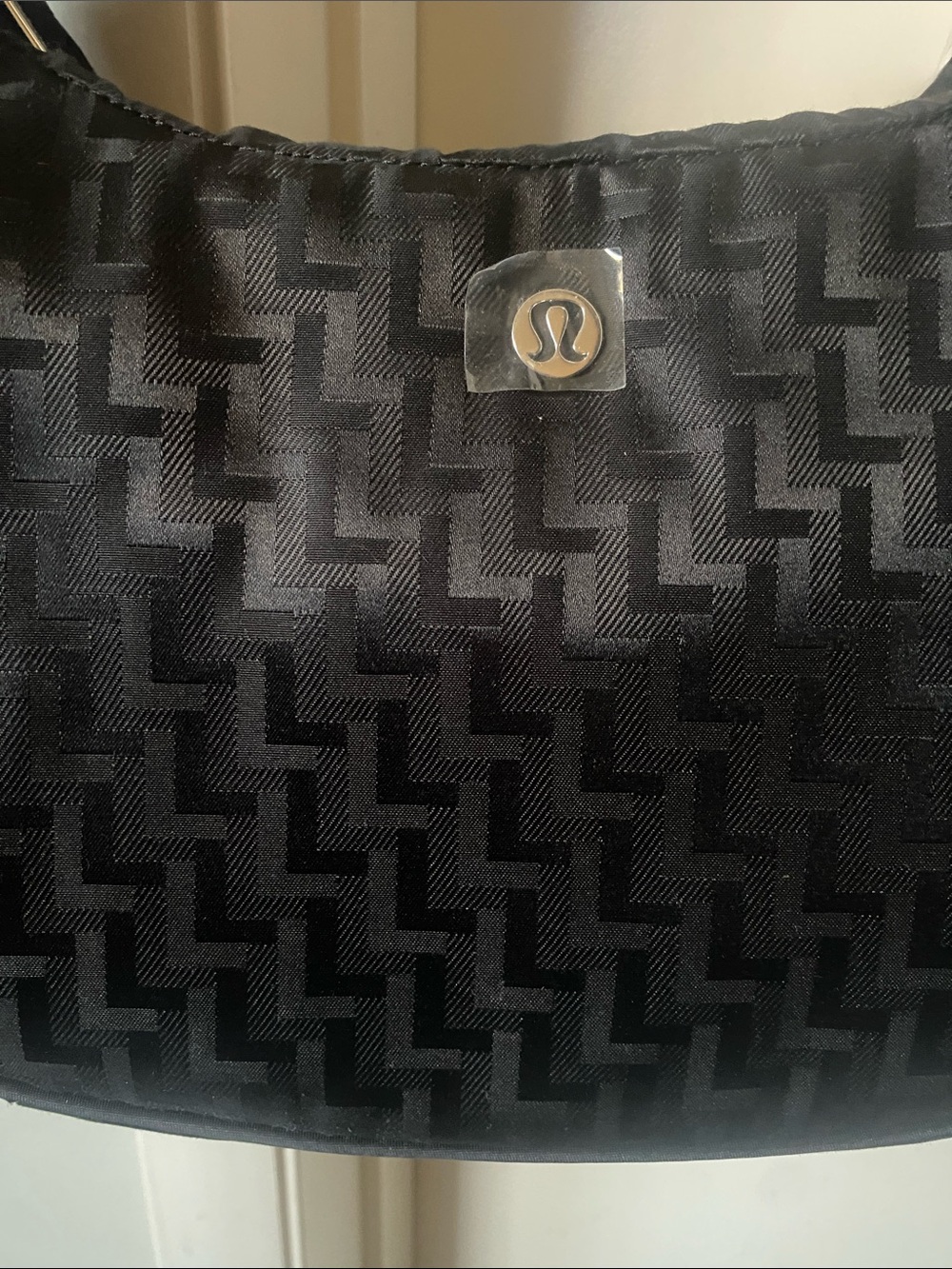 lululemon athletica Black Jacquard Hobo Bag with Silver Logo